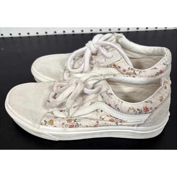 VANS Old Skool Floral Marshmallow White Sneakers Skate Shoes woman’s size 8 - Picture 1 of 10